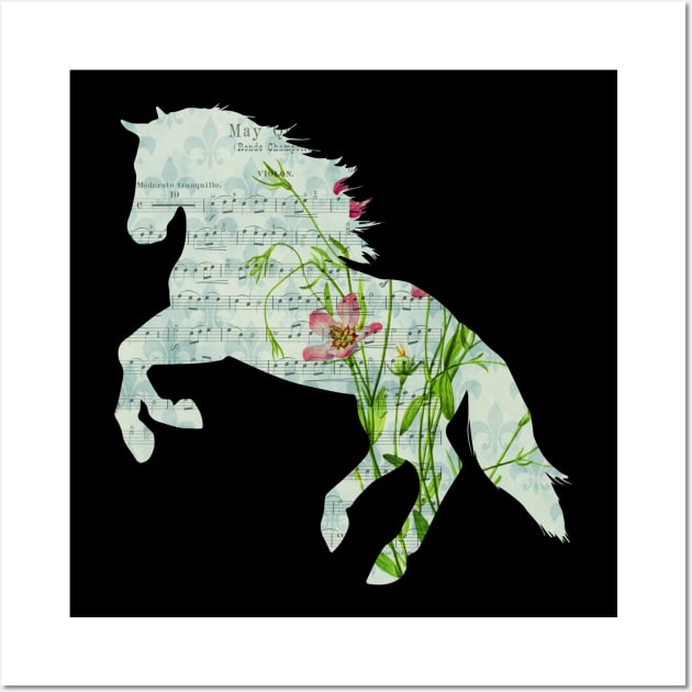 Floral Sheet Music - Horse Wall Art by KayBee Gift Shop